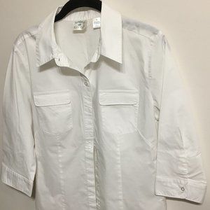 3/4 sleeve white button up with pockets